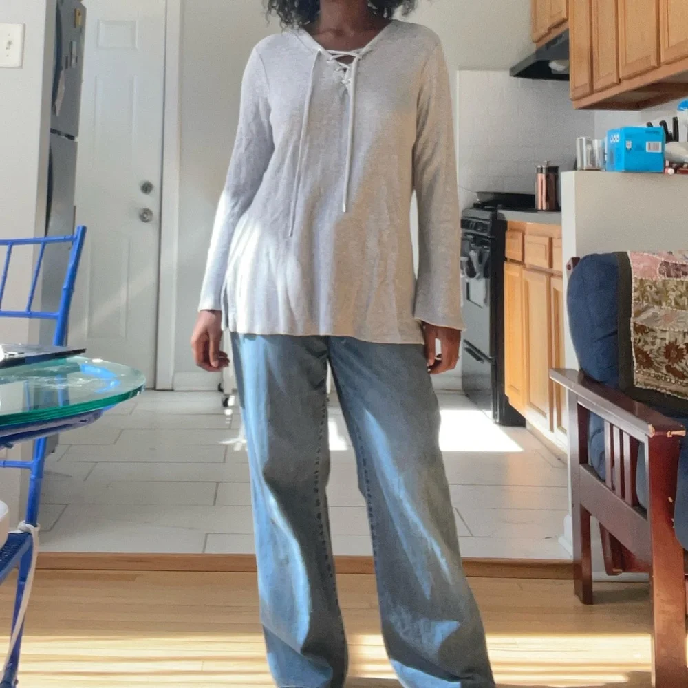 Michael Kors Gray Lace-Up Blouse